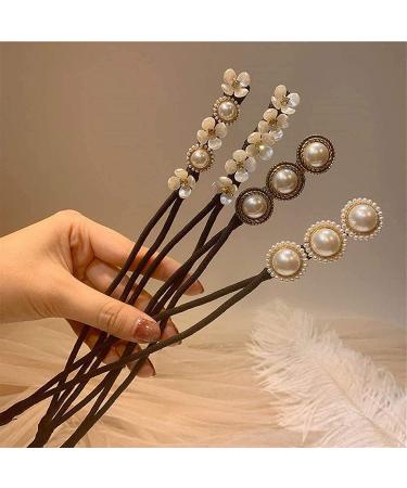 Vintage Pearl Flower Hairpins Set for Ladies and Girls - 4 PCS Lazy Flower & Meatball Head Hairpin Collection - Buy Online on GoSupps.com