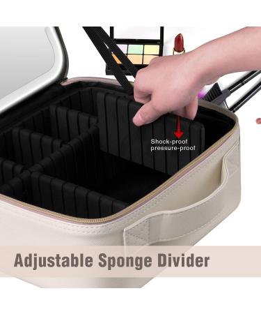 AZ GOGO Travel Makeup Bag with Lighted Mirror | Portable, Waterproof Cosmetic Organizer | 3 Color Brightness | Creamy White - Buy Online on GoSupps.com