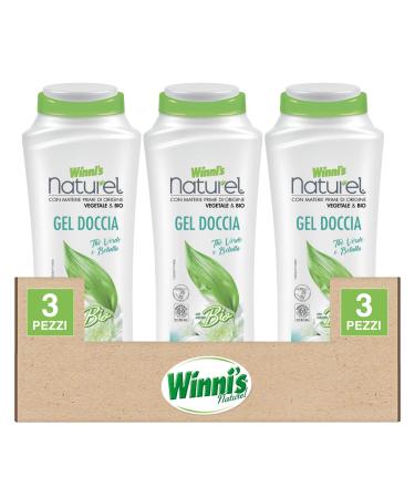Winni's Winni's Natural Hypoallergenic Organic Shower Gel for Hygiene and Gentle Skin Care Dermocompatible for Sensitive Skin Green Tea and Birch Fragrance 3 Bottles of 250 ml