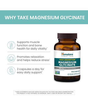 Himalaya Magnesium Glycinate 60 Vegan Capsules High Absorption Dietary Supplement for Muscle Function Bone Health and Relaxation Chelated Non-GMO Gluten-Free 200mg per 2 Capsule Serving - Buy Online on GoSupps.com