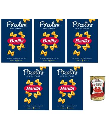 Barilla Piccolini Mini Farfalle small butterfly pasta for children and quick kitchen cooking time 6 minutes 100 durum wheat semolina ideal for sauces salads and soups 5 x 500 g + Italian Gourmet