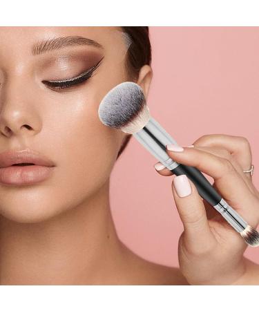 Blush Brush For Cheeks - Dual-Ended Foundation Brush - Multi-purpose Makeup Brush For Foundation Powder Liquid Concealer Cream Blush Bittu Black Handle Silver Tube - Buy Online on GoSupps.com