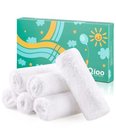 Qioo Baby Bamboo Washcloths 6Pack (White)