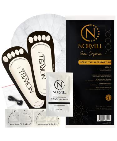 Norvell Spray Tan Accessory Kits Tanning Essentials Single-Use Kits with Spray Tan Feet Pads Hair Nets Nose Filters Eye Protectors & Blending Cream (10 Single-Use Kits)
