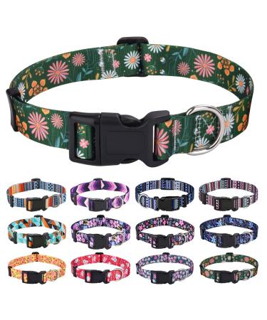 Mihqy dog collar adjustable soft & comfort nylon dog collar for small medium-sized dog puppies (dark green flower xs) XS (neck circumference 20-30 cm width 1.5 cm) dark green flower