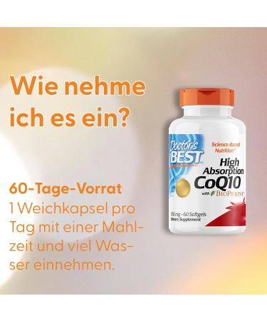Doctor's Best High Absorption CoQ10 with Bioperine - 100mg Soft Capsules (60 Pieces) | Premium Coenzyme Q10 for Energy & Heart Health - International Shipping - Buy Online on GoSupps.com
