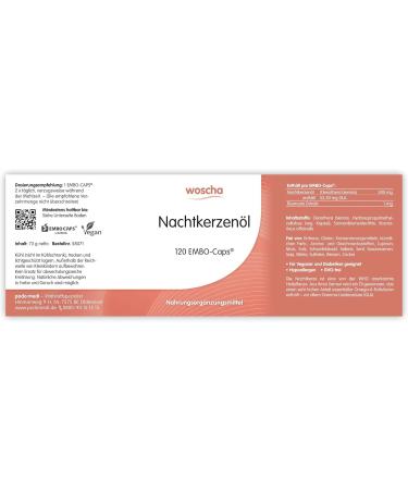 Buy Woscha Evening Primrose Oil 120 Embo-Caps (74g) - Vegan Supplement for Hormonal Health | Fast International Shipping - Buy Online on GoSupps.com