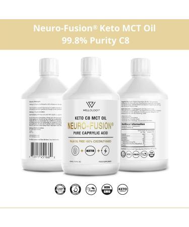 Keto C8 MCT Oil - Pure C8 Caprylic Acid not C10 - Make MCT Oil Ketogenic Bulletproof Coffee - Energy Boosting Ketones - Low Carb Keto Food - MCT Oil Vegan - 500ml by Wellology - Buy Online on GoSupps.com
