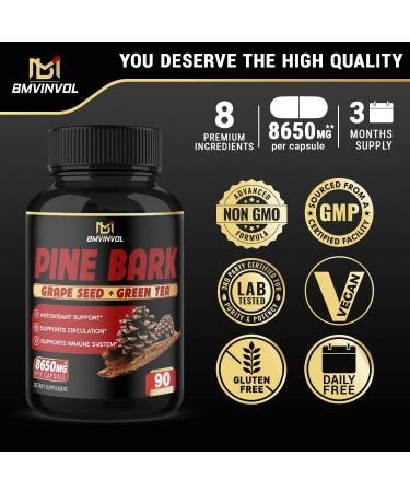 Pine Bark Extract Capsules 8650mg with Ashwagandha, Turmeric & Green Tea - Heart & Circulatory Health Support - Antioxidants Supplement - 3 Months Supply - Buy Online on GoSupps.com