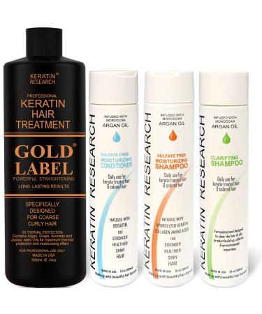 Gold Label Professional Results Brazilian Keratin Blowout Hair Treatment Enhanced Specifically Designed for Coarse Curly Black African Dominican Brazilian Hair (XL SET)