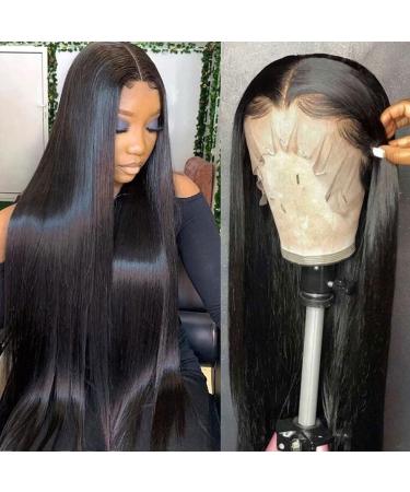 28 Inch Straight Lace Front Wigs Human Hair 13 4 HD Transparent Lace Frontal Wig Human Hair with Baby Hair Bleached Knots 180% Density Glueless Wigs Human Hair Pre Plucked for Black Women Natural Color 28 Inch 13X4 Strai...