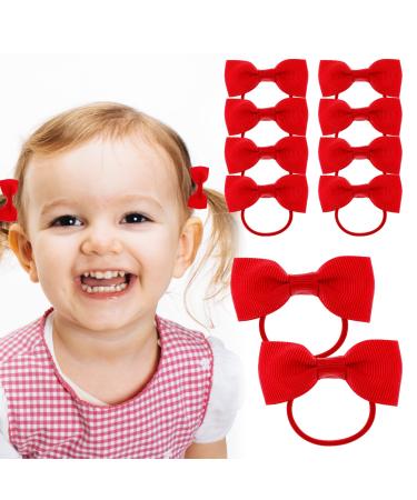 Molain 10 Pieces Baby Rubber Bands Red Nylon Bows Head Wraps Ties Headband Ponytail Holders Hair Styling Easter Cosplay Cheerleading Dancing Headpiece 10 PCS Red