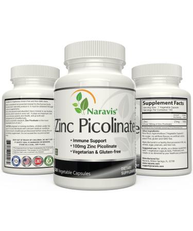 Zinc Picolinate 100mg Capsules - 6-Month Supply for Immune Support, Wound Healing & Acne - Naravis - Buy Online on GoSupps.com