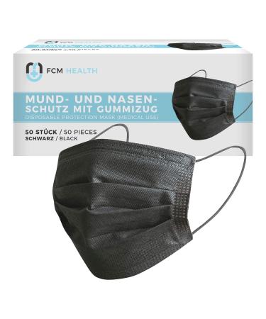 MeaVita medical disposable mouth and nose protection black in pack of 50 type IIR 3-ply disposable mask elastic band