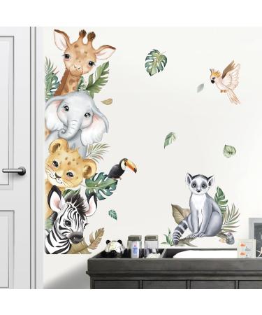decalmile Jungle Animals Door Wall Decals Safari Elephant Giraffe Wall Stickers Kids Room Baby Nursery Bedroom Door Wall Decor
