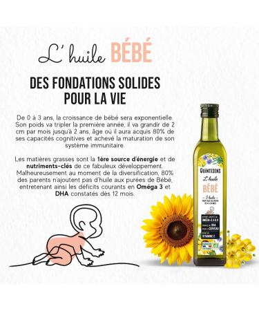 Lot of 6 QUINTESENS Baby Oils 250 ml - DHA Omega 3 6 & 9 and Vitamin E for Strong Development for Life - 100% French & Organic Production - Buy Online on GoSupps.com