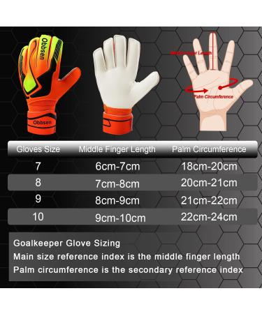 Obbsen Goalkeeper Gloves with Fingersave | Extra Strong Grip Football Gloves | Sizes 5-7 Kids & 8-10 Adults | Classic Orange - Buy Online on GoSupps.com