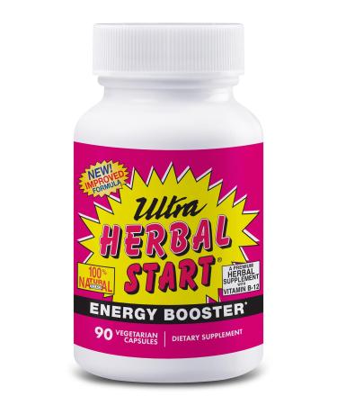 Ultra Herbal Start Energy Booster - with B-12 Panax Ginseng Yerba Mate Kola Nut Spirulina & Echinacea | Promotes Natural Boost of Energy Stamina & Endurance | Supplement - 90 Capsules