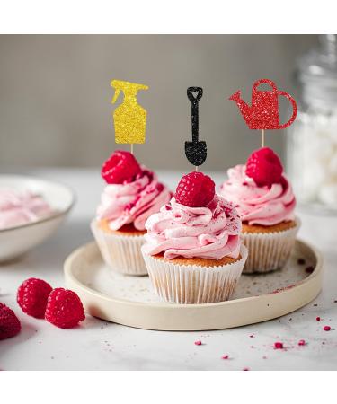 24pcs Garden Cupcake Toppers Garden Tools Summer Party Cake Decor Green&Gold Glitter Cupcake Picks for Baby Shower Garden Themed Birthday Party Decoration - Buy Online on GoSupps.com