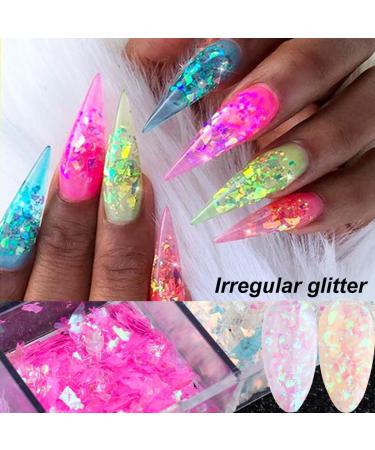 Holographic Nail Art Glitter & Iridescent Flakes - 12 Grids Mermaid Sequins for DIY Nail Design & Decoration | Colorful Fluorescent Supplies - Buy Online on GoSupps.com