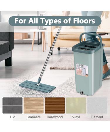 Aifacay Flat Mop Bucket System with 8 Microfiber Pads - Extended Stainless Steel Handle for Home Hardwood and Vinyl Floors - Buy Online on GoSupps.com