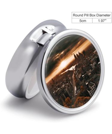 Round York City Sunset Pill Box - 3 Compartment Decorative Metal Organizer | Portable Pocket Medicine Case Style-18 - Buy Online on GoSupps.com