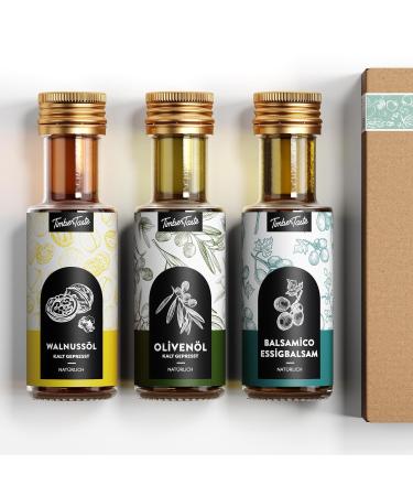 Timber Taste vinegar & oil gift set for women & men Classical - 3 exquisite essential & food oils 3x100ml - Premium vinegar & oil set gift set for you & him - Special spice oil set birthday classic gift set