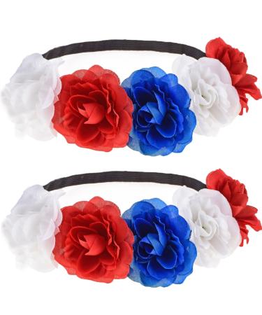 Bnikion 2 Pack Rose Flower Crown Floral Headband for Weeding Women Hawaiian Accessories 4th of July Patriotic Hair Wreath Flower Headpieces Gay Pride Stuff