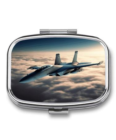 Pill Box Aircraft Fighter Jets Print 2 Compartment Medicine Pill Case Pill Organizer Decorative Metal Portable Pill Box for Pocket Or Purse Style