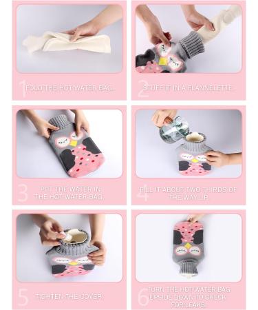 2L Hot Water Bottle with Pink Owl Cover - Large Capacity for Pain Relief - Hot/Cold Compress for Hand, Feet, Neck, Shoulder - Gift for Women, Parents, Children - Buy Online on GoSupps.com