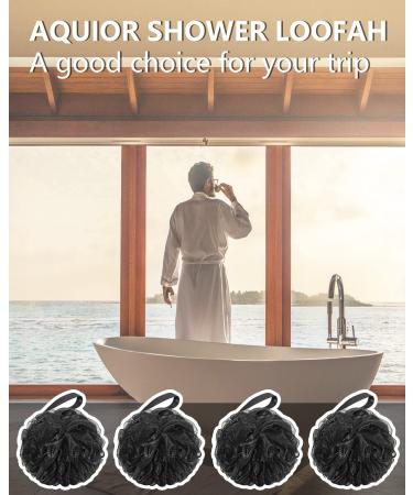 Aquior 4-Pack Black Shower Sponge Puffs - Large Mesh Loofahs for Ultimate Foaming Body Scrub - Buy Online on GoSupps.com
