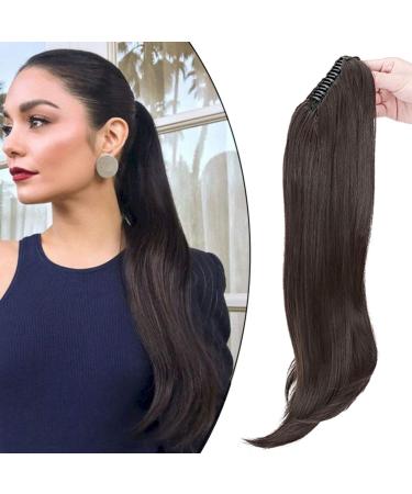 Ponytail extension ponytail braid with clip hair parts hair extension hair pussy hair heat-resistant micro-wavy like real hair 22 "(55cm) dark brown 55 cm dark brown