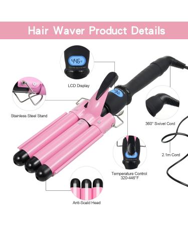 3 Barrel Curling iron Hair Waver Pretfy 22mm Professional Ceramic Hair Curler with Temperature Control 15s Fast Heating Triple Barrel Crimper Wand for Waving Hair Dual Voltage - Buy Online on GoSupps.com