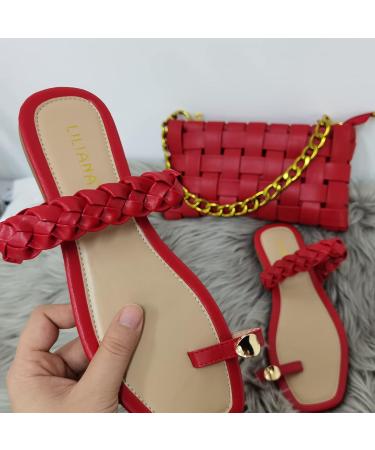 Summer Braided Flip Flops for Women - Fashionable Orthopedic Bunion Corrector Slippers | Casual Leather Ring Toe Beach Shoes - Size 6.5 Red - Buy Online on GoSupps.com
