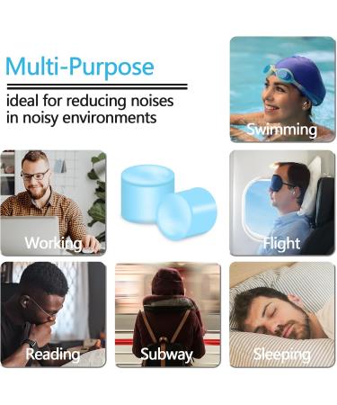 ACVVIP Silicone Ear Plugs - 24 Reusable Noise Canceling Earplugs for Sleeping & Travel - Soft Light Blue with Carrying Box - Buy Online on GoSupps.com