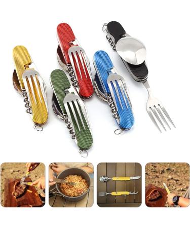 6-in-1 Camping Utensil Set with Detachable Spoon, Fork, and Knife Combo in Carrying Pouch - Blue + Red - Buy Online on GoSupps.com