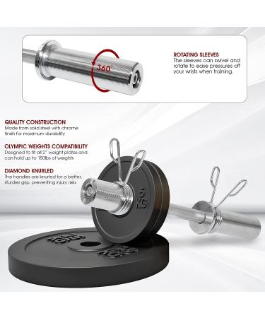 STOZM 2 Olympic Dumbbell Handles with Rotating Sleeves & Collars - Ergonomic Max Grips - 5.3 x 2.75 in Chrome Dumbbell Bars - Buy Online on GoSupps.com