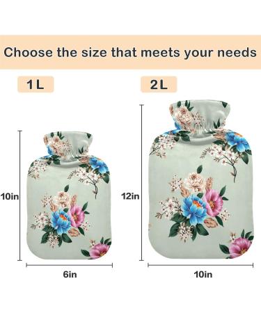 NAANLE Hot Water Bottle with Cover - Blue Pink Floral 1L for Back Pain Relief Hand & Foot Warmer Neck Heat & Cold Therapy - Buy Online on GoSupps.com