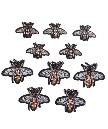 SUPVOX 10pcs Embroidered Patch Applique Handmade Patch Bee Beaded Patch Beaded Appliques DIY Apparel Clothes Bags Decoration (5pcs Big and 5pcs Small)