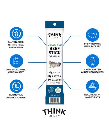 Think Jerky Grass-Fed Beef Sticks - Sugar Free, Gluten Free, Non-GMO, No Nitrates - Keto & Paleo Snack - High Protein, Low Carb - 1 oz (10 Pack) - Buy Online on GoSupps.com