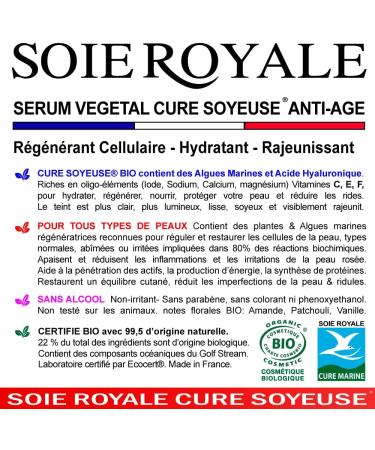 Serum Vegetal Moisturizing Cellular Regenerating Face Care Anti-wrinkle Anti-aging Organic Royal Silk Silky Treatment Hyaluronic Acid ECF Vitamins Marine Algae 50 ml Alcohol-free Made in France. - Buy Online on GoSupps.com