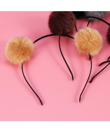 4pcs Cat Ears Pompom Headband for Girls - Stylish Hair Accessories in Grey Black & Camel - Buy Online on GoSupps.com