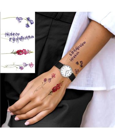 COKTAK 3D Watercolor Lavender Flower Temporary Tattoos - 12 Piece Set for Women | Body Art Arm Fake Flora Adults Tattoo Sticker - Waterproof Girls Tatoos - Buy Online on GoSupps.com