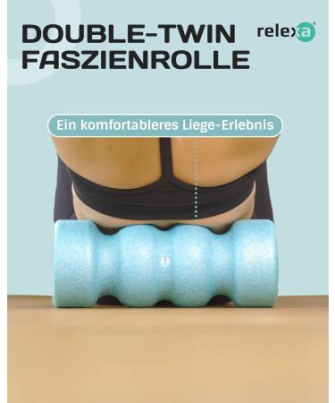 Relexa Double-Twin Fascia Roller - 4 Ergonomic Areas for Neck Back Buttocks & Legs | Deep Muscle Relief | Available in Turquoise - Buy Online on GoSupps.com