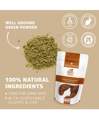 Orientana Organic Henna Hair Color - Caramel Brown | 100% Vegan & Natural | Long-Lasting Plant-Based Color for Light to Medium Brown Hair | 100g - Buy Online on GoSupps.com