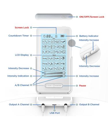 NURSAL Dual Channel TENS Unit - Pain Relief Muscle Stimulator with 16 Pads 24 Modes & Touchscreen for Easy Use - Perfect for Seniors - Buy Online on GoSupps.com