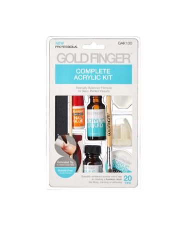 GoldFinger Professional Complete Acrylic Kit Full Manicure Set with Acrylic Clear Powder and Liquid Extended Tip Variety & Enhanced Essential Tools Nail Glue Included