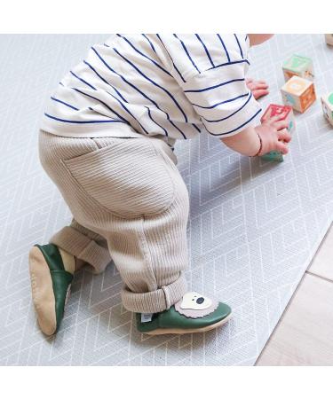 Dotty Fish Soft Leather Baby Shoes for Boys | Animal Designs | Non Slip Toddler Shoes | 0-6 months to 4-5 Years | Green & Cream Bear Design - Buy Online on GoSupps.com