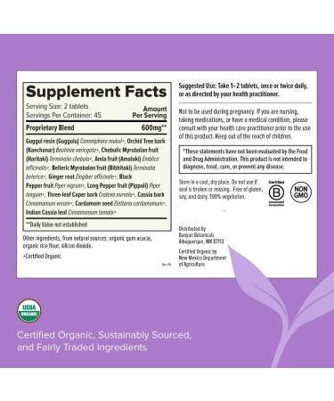 Banyan Botanicals Kanchanar Guggulu - USDA Organic - 90 Tablets - Thyroid & Lymphatic Wellness Support - Buy Online on GoSupps.com