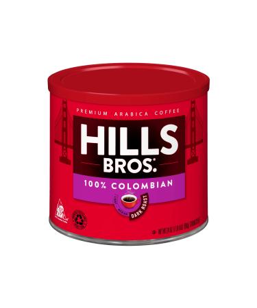 Hills Bros 100% Colombian Ground Coffee, Dark Roast, 24 Oz Can - Arabica Coffee Beans, Dark, Full-Bodied, Smooth Coffee 100% Colombian Dark Roast 24 Ounce (Pack of 1)